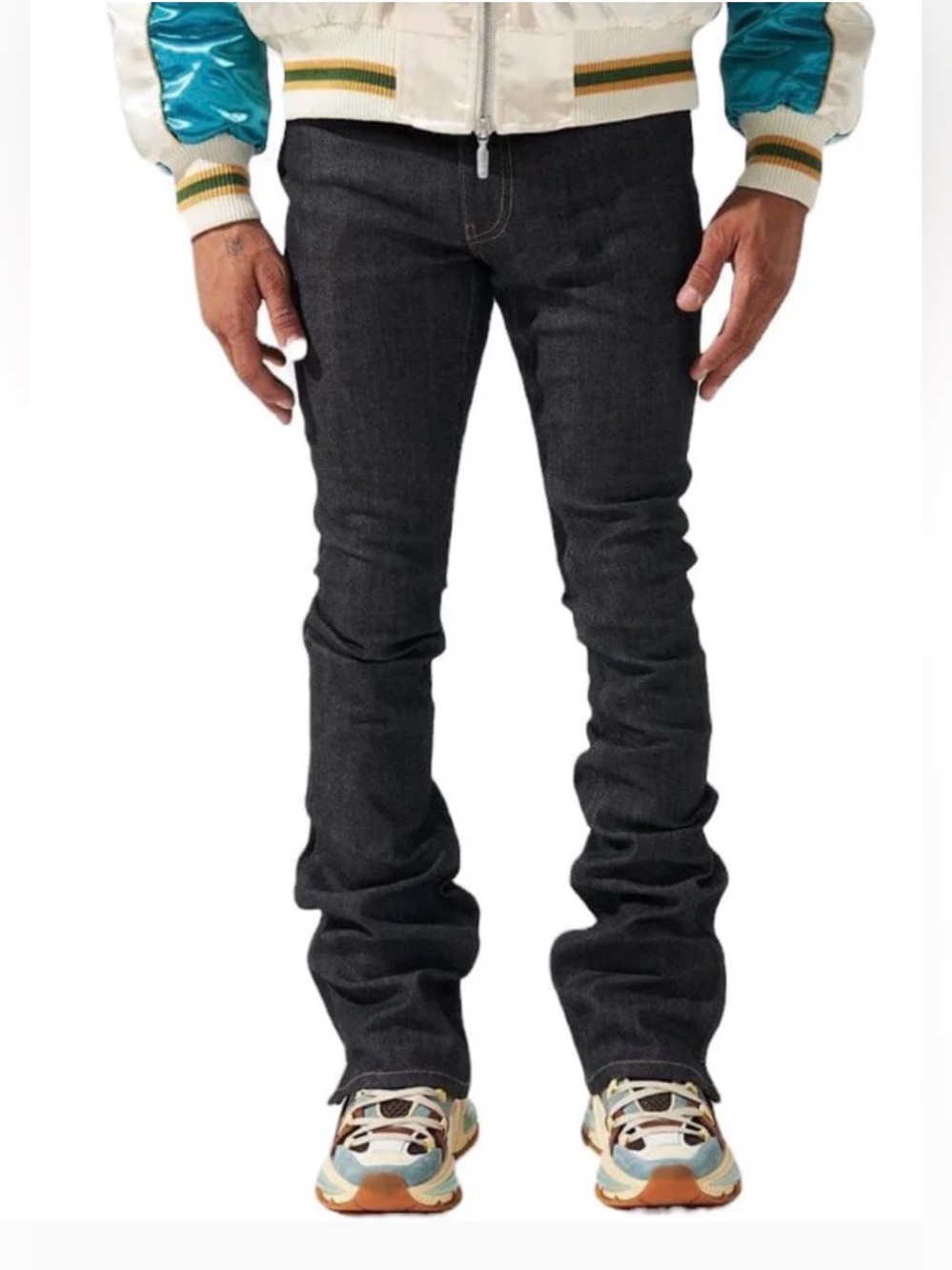 SERENEDE Indigo Raw Denim Stacked Jeans Logo (Dark Blue) Size 28